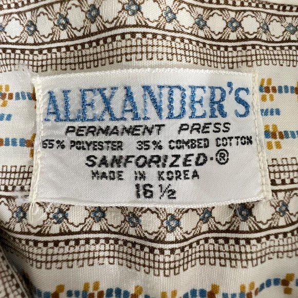 Vintage Alexander's Button Up Shirt Big Collar Brown Stripe Sanforized Mens 16.5 - Picture 8 of 8